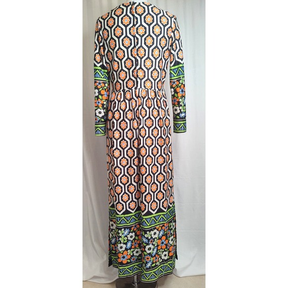 Vintage 60s Hobnobber Naturally Maxi Dress 70s Floral Geometric Long Sleeve - Picture 3 of 12